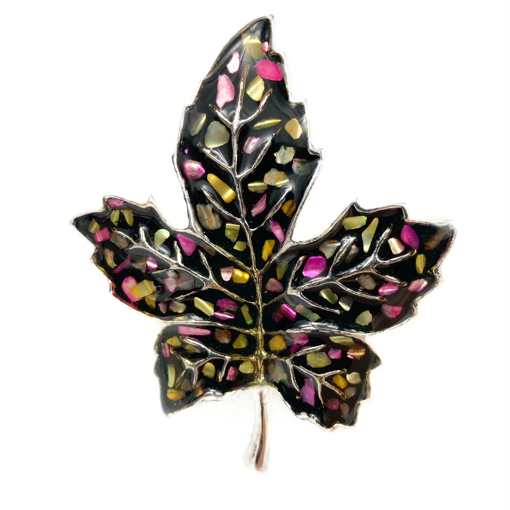 Fall Mapleleaf Fashion Pin with multicolor chips 2 7/8" long, unsigned